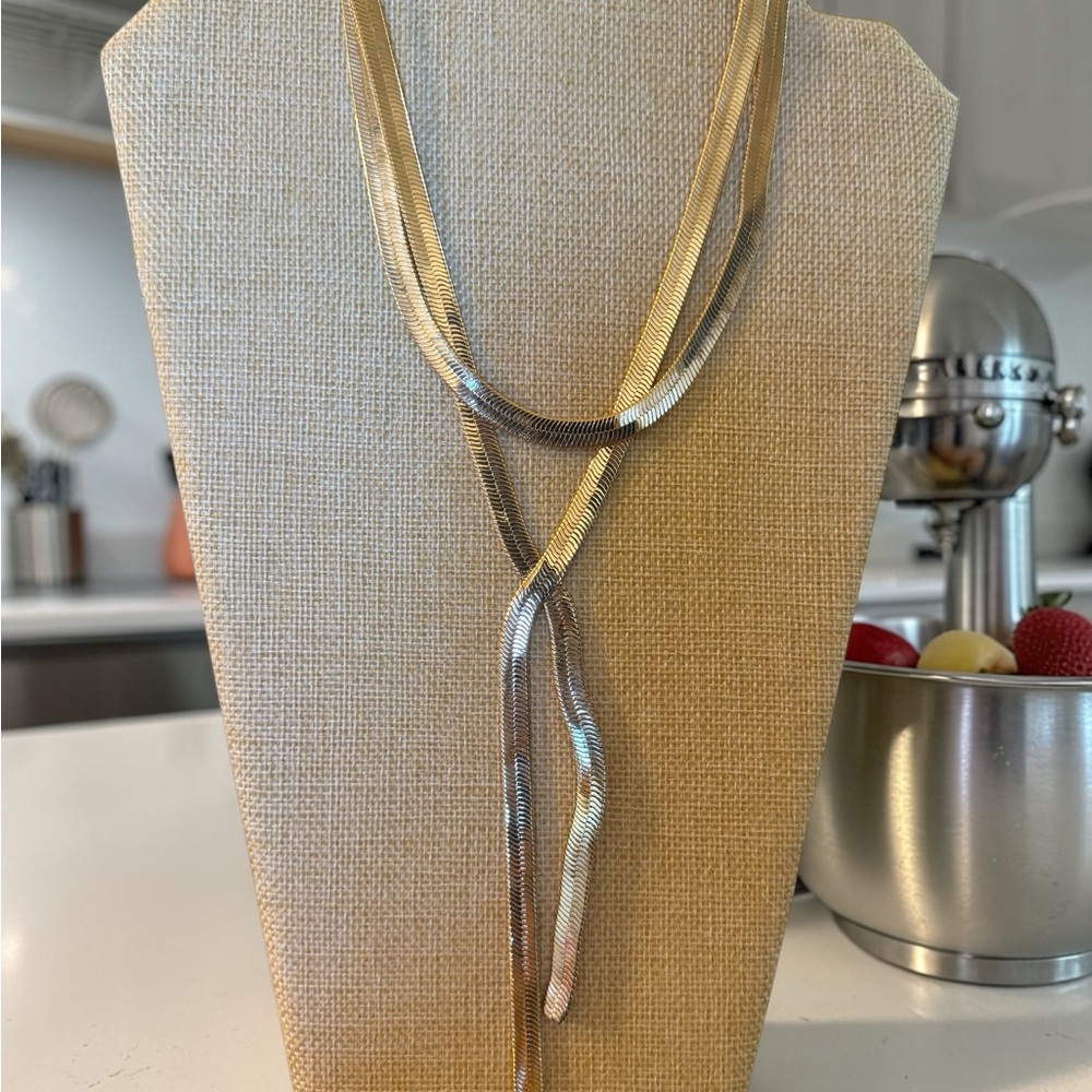 Gold-Tone Layered Lariat Necklace - Elegant Women’s Jewelry - Picture 2 of 5